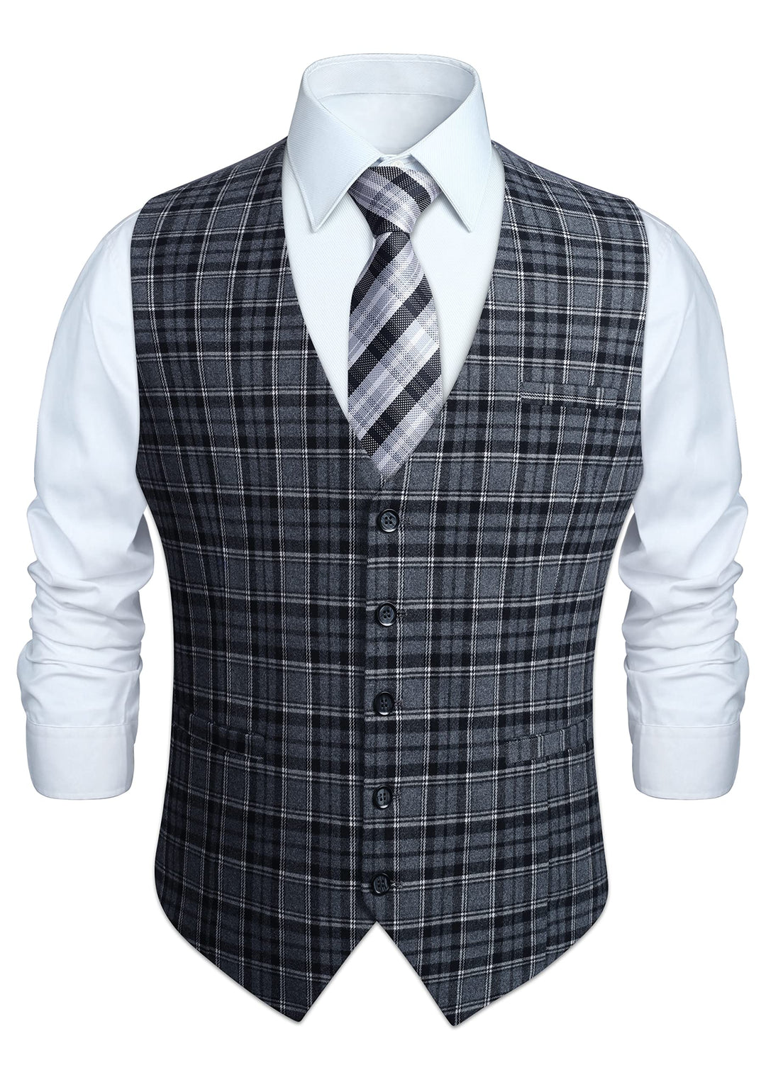 HISDERN Manner Formale Hochzeitsfeier Weste Baumwolle Plaid Kleid Anzug Weste für Herren Schwarz S,