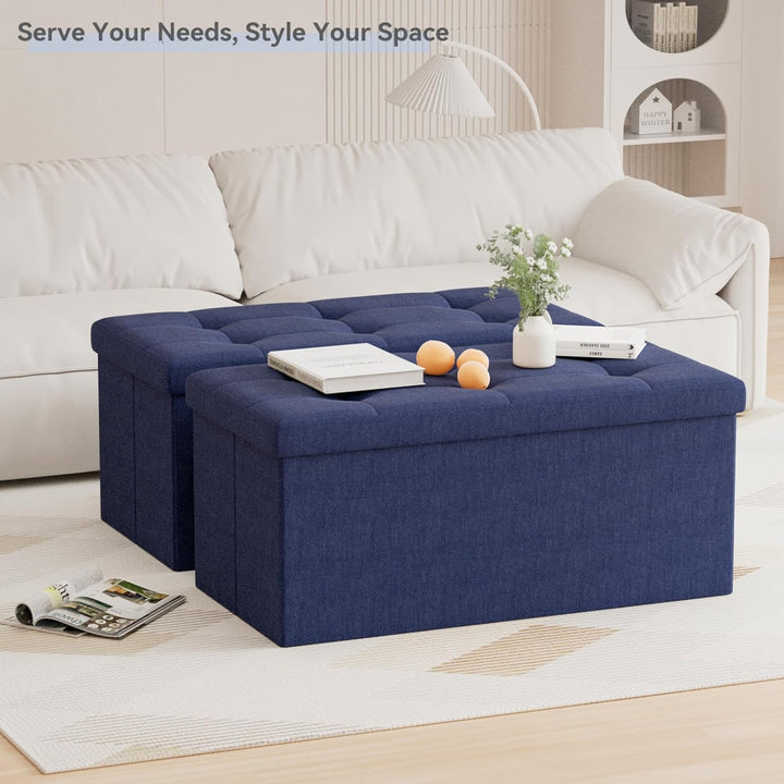 BRIAN & DANY Faltbarer sitzhocker Leinen Sitzbank mit Stauraum, Marineblau, 76 x 38 x 38cm, Marinebl