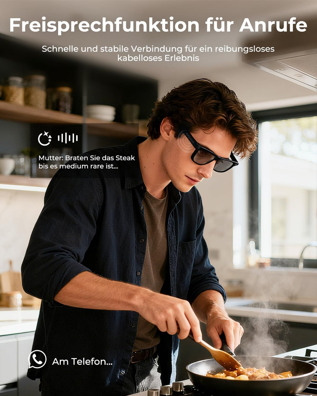 KI Smart-Brille mit Kamera, 800W Kamera & 2K Videoaufnahme, betrieben mit ChatGPT, Echtzeit-Übersetz