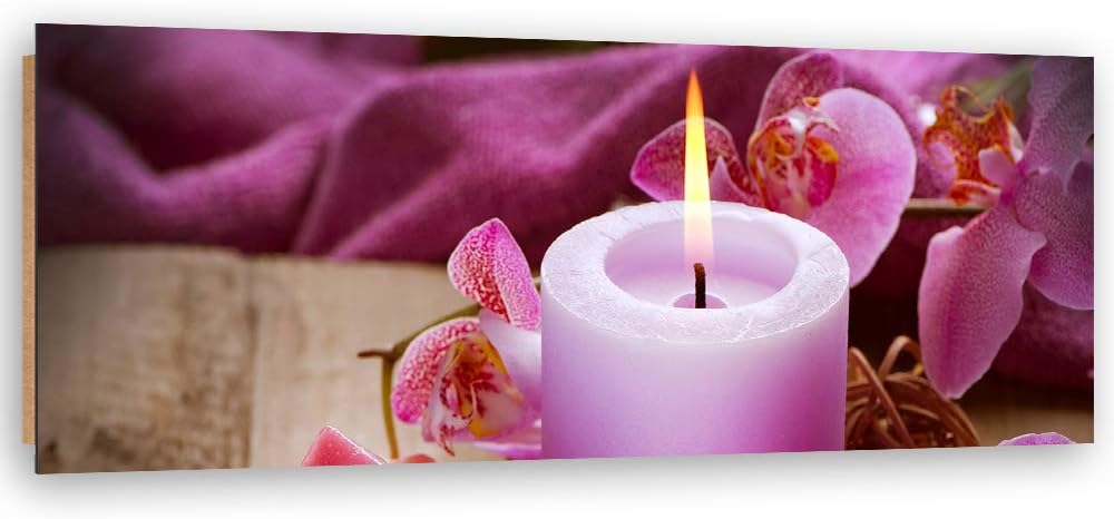 Feeby Wanddeko Kerze Bild Kunstdruck modern Blumen Violett 118x40 cm Deko Paneel 118x40 cm Violett_b