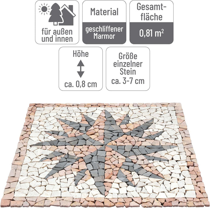 DIVERO Fliesen Rosone Windrose Naturstein Mosaik Marmor dekorativ creme-grau- rosé 90 x 90 cm Fliese