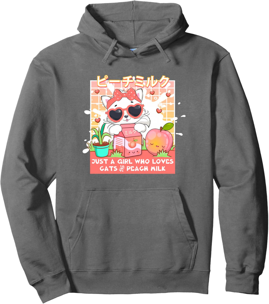 Kawaii Cat Girl Wer liebt Katze Pfirsichmilch japanischen Anime Pullover Hoodie