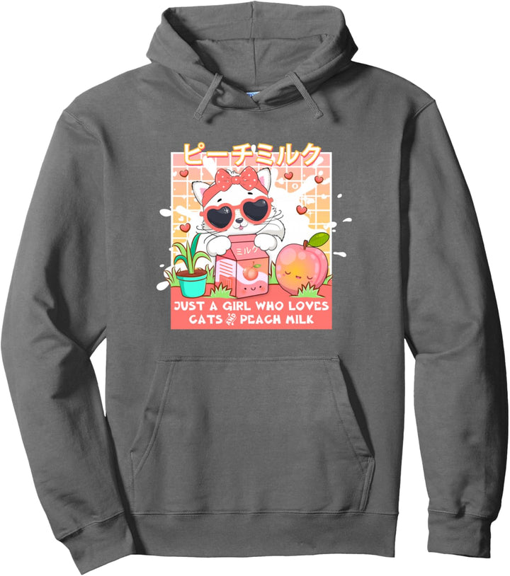 Kawaii Cat Girl Wer liebt Katze Pfirsichmilch japanischen Anime Pullover Hoodie