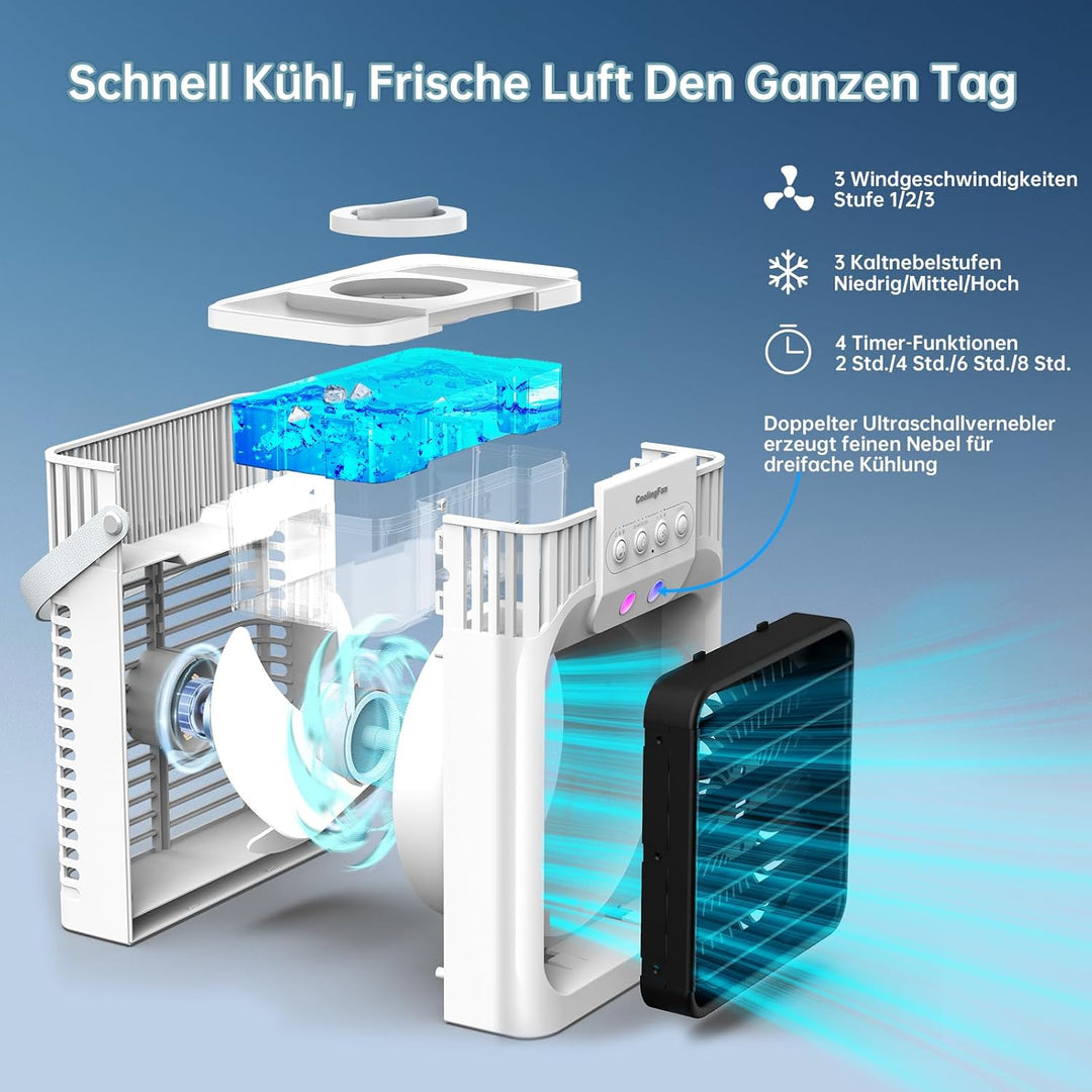 Klimaanlage Mobil, 4-in-1-Mobile Klimageräte mit Fernbedienung/3 Geschwindigkeiten/3 Nebelmodi/1200-