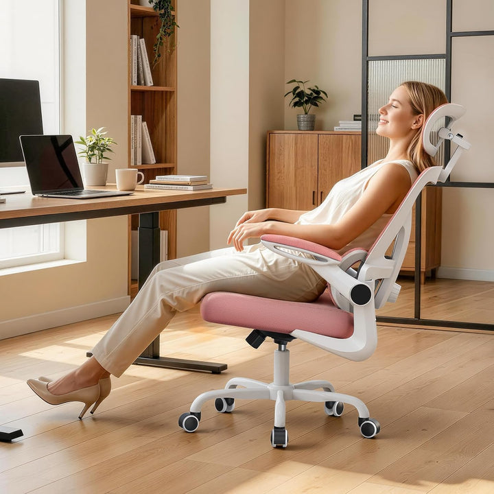 naspaluro Ergonomischer Bürostuhl, Drehstuhl mit Mesh, Lenden- und Kopfstütze, Hochklappbaren Armleh
