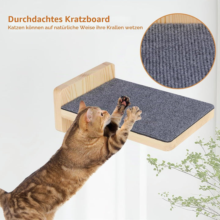 Kletterwand für Katzen mit 2 Stufen I Hängematte für Katzen 3-teilig I Set Kratzbaum zur Wandmontage