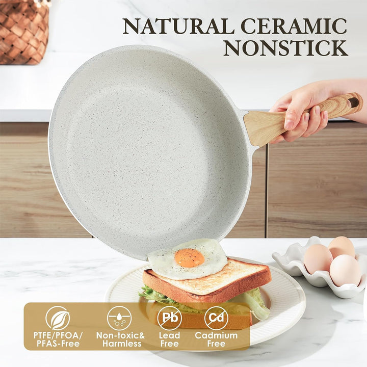 SENSARTE Weiss Keramik 28cm Antihaft Bratpfanne Skillet, Schweizer Beschichtung Omelette Pfanne, Ges