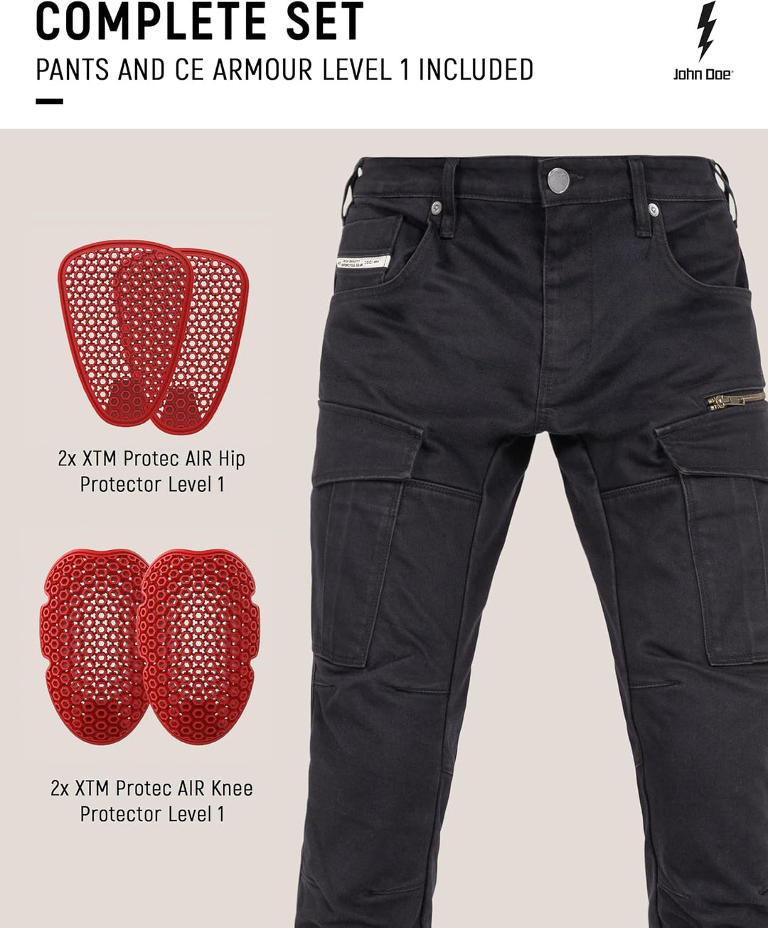 John Doe Herren Defender Motorradhose (1er Pack) 28W / 32L Schwarz, 28W / 32L Schwarz
