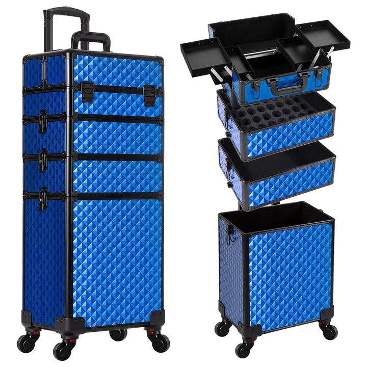 Arous 4-in-1 Professioneller Make-up-Zugkoffer, multifunktionaler Kosmetikwagen mit 360° drehbaren R