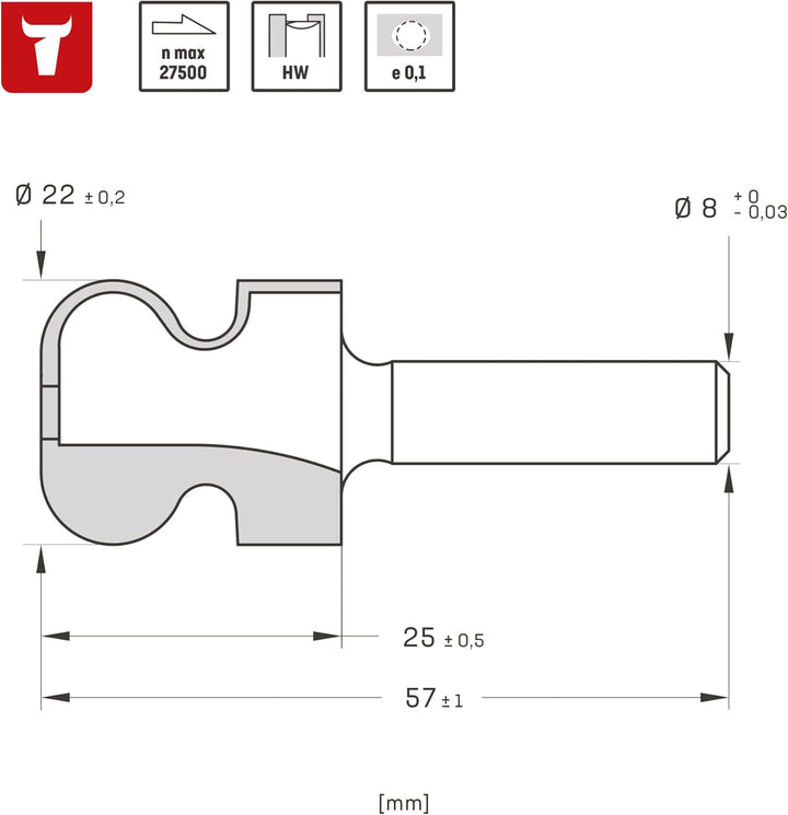 STIER Griffleistenfräser HW 8 mm Durchmesser 22-16 R2,5/6