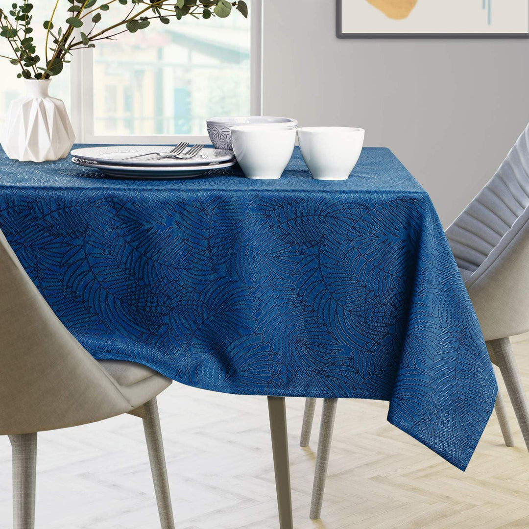 AmeliaHome Tischläufer Set 35x180 cm und 115x180 cm Lotuseffekt Wasserabweisend Blätter Dunkelblau G