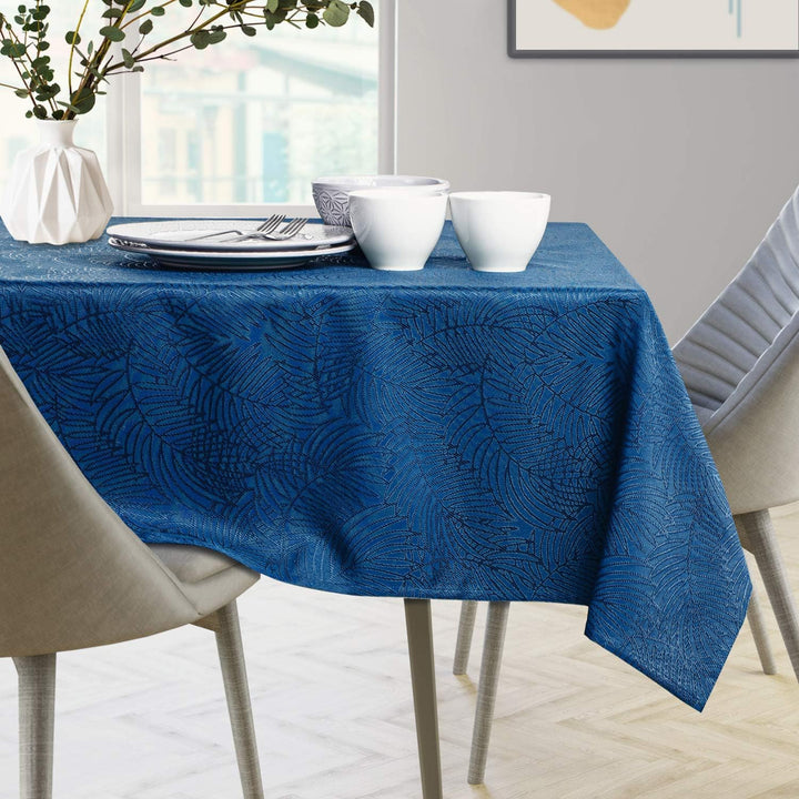AmeliaHome Tischläufer Set 35x180 cm und 115x180 cm Lotuseffekt Wasserabweisend Blätter Dunkelblau G