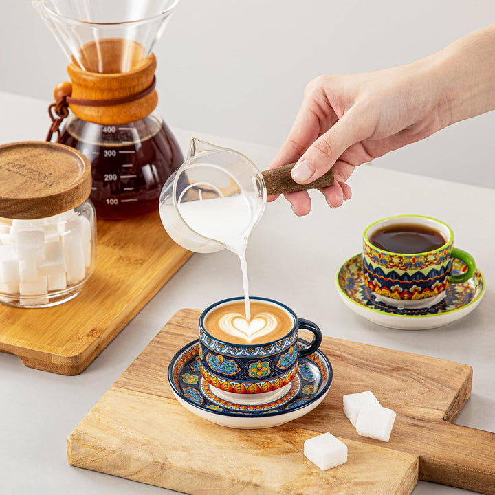 vancasso Espressotassen 4er Set, 90 ml Kaffeetassen mit Untertassen &amp; Metallständer, Stapelbar Dickw