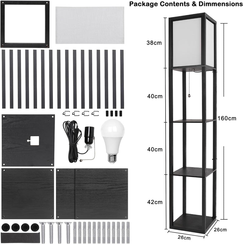 Stehlampe aus Holz, Stehleuchte mit Regal 3 Farbtemperaturen 3000-5000K, Standleuchte Holzablage mit