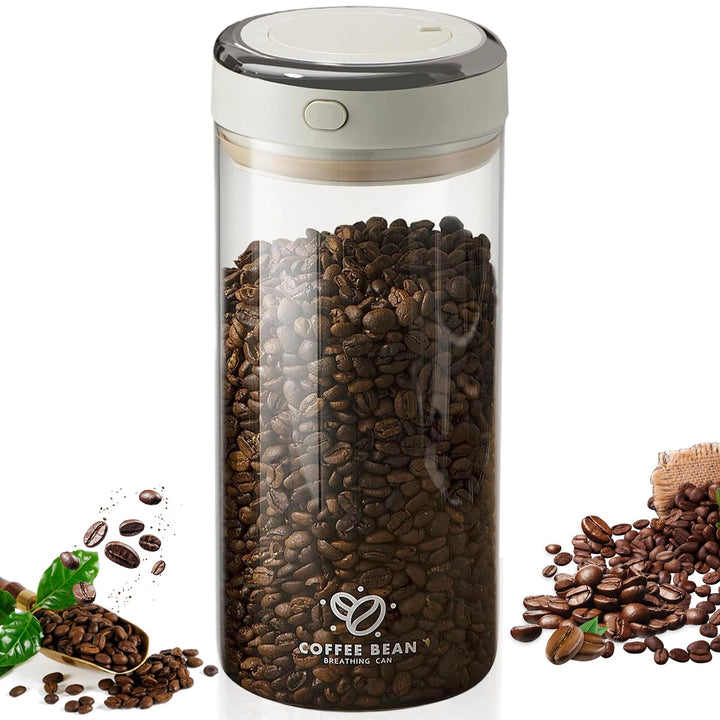 1.7L Luftdicht Kaffeedose mit Auslassventil & Datumsanzeige, Vakuum Kaffeebohnen Behälter, Transpare