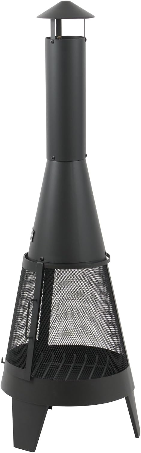 BBQ-Toro Terrassenofen mit Funkenschutz, Feuerrost und Schürhaken | 35,5 x 35 x 112 cm | Stahl Garte