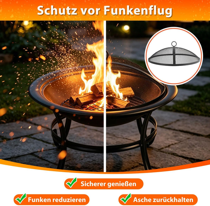 Feuerschale mit Funkenschutz, Feuerschale mit Grillrost Ø 55 cm aus Eisen