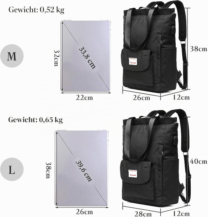 PORRASSO Damen Laptop Rucksack Casual Schultertasche mit USB Ladeanschluss Gepäckband Schultasche fü