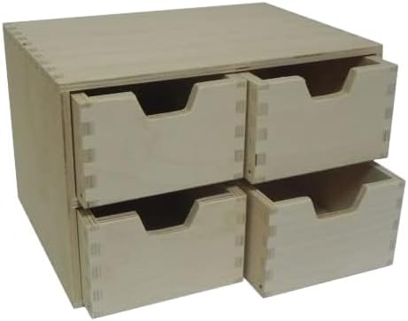 Wooden World Aufbewahrungsbox aus schlichtem Holz mit 4 Schubladen