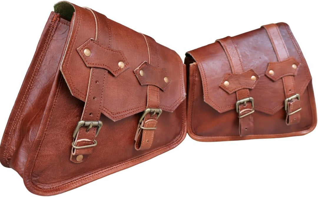 AMERICAN BLUE Braune Ledertasche, Satteltaschen für Sattel, Hecktasche, 2 Taschen für Fahrrad, Motor
