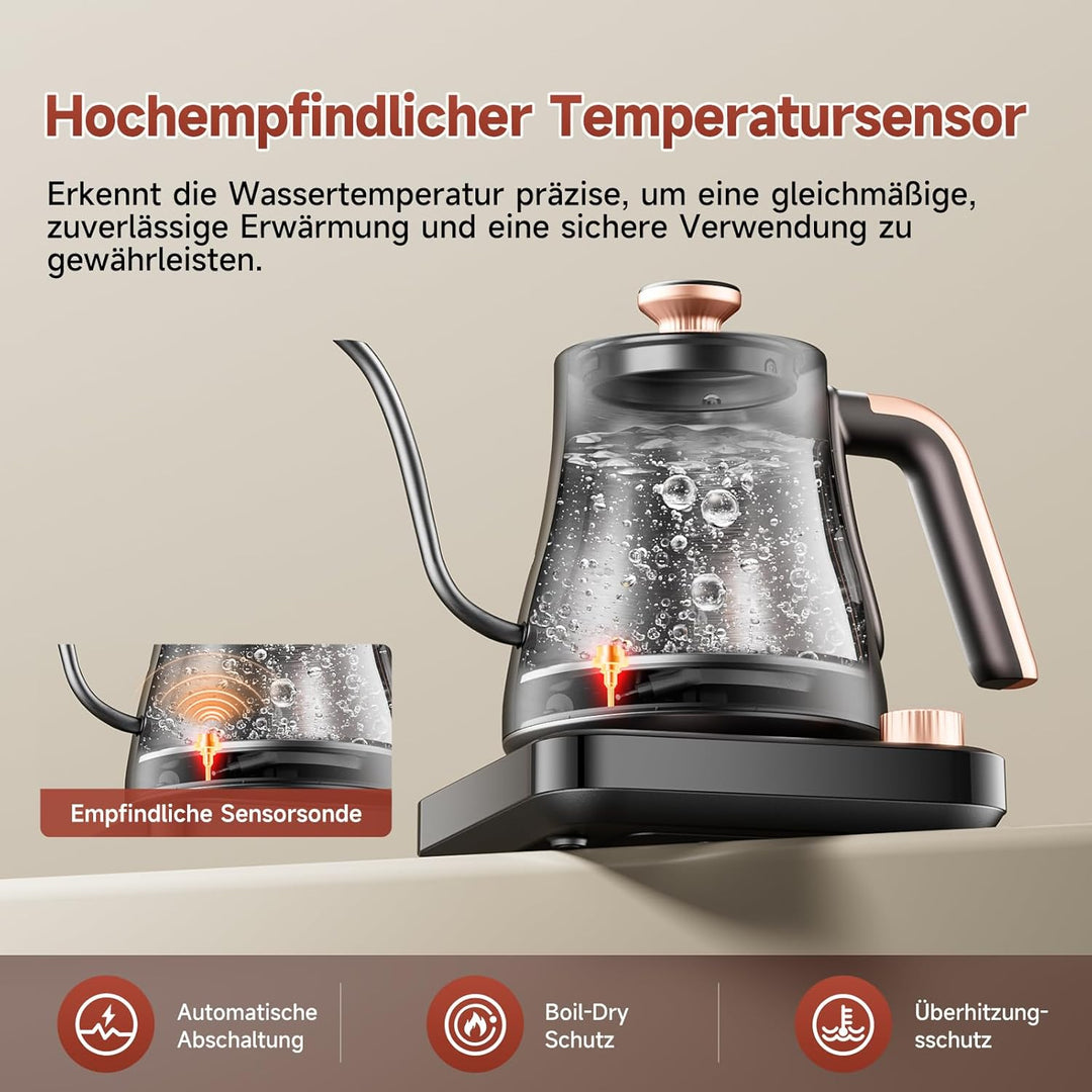 OLEGA wasserkocher schwanenhals: 1200W wasserkocher mit temperatureinstellung, 0.8L Edelstahl schwan