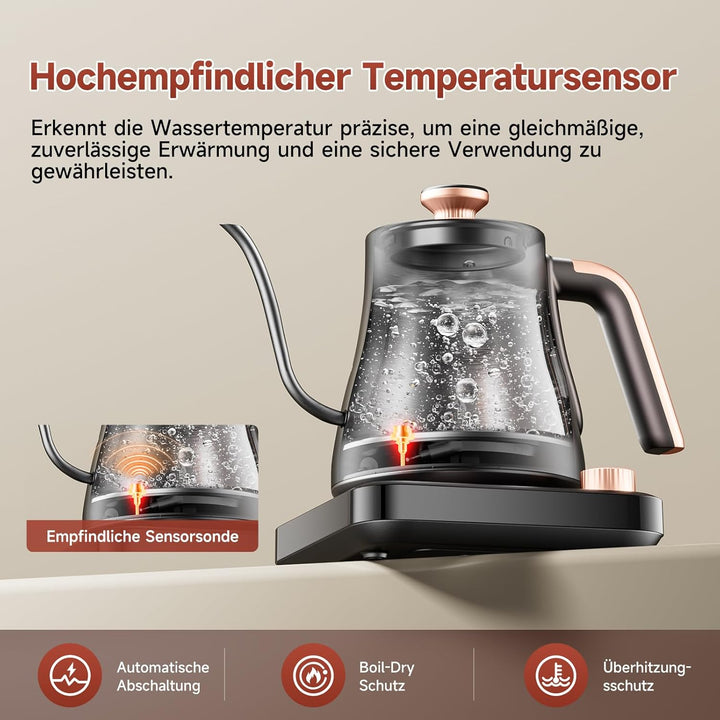 OLEGA wasserkocher schwanenhals: 1200W wasserkocher mit temperatureinstellung, 0.8L Edelstahl schwan