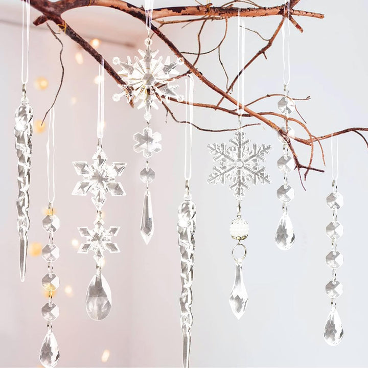 18 Stück Weihnachtsbaumschmuck Kristall Ornamente – Hängende Acryl Weihnachten Schneeflocke Eiszapfe