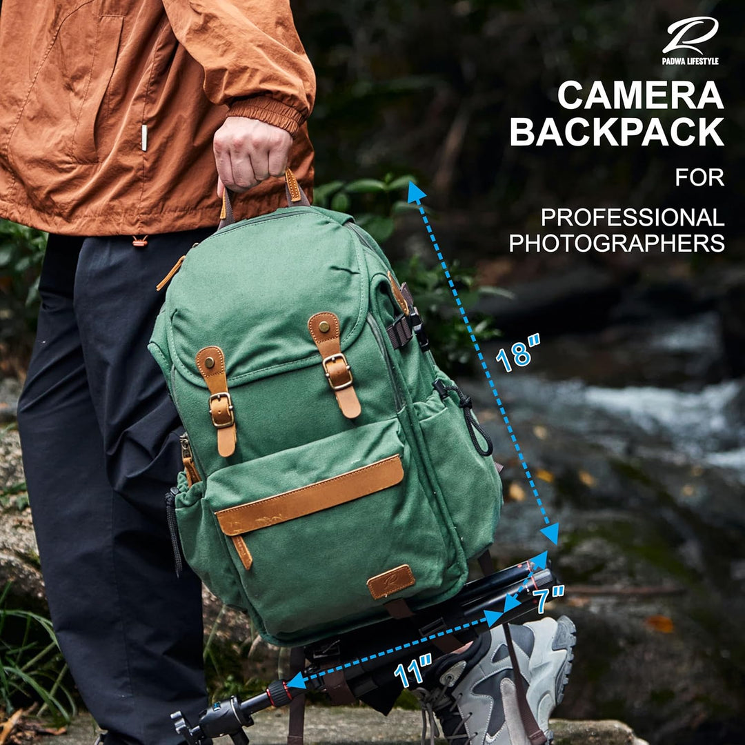 Padwa Lifestyle Kamerarucksack - Gewachstem Memory Canvas Kamerarucksack mit 16“ Laptop-/Objektivfac