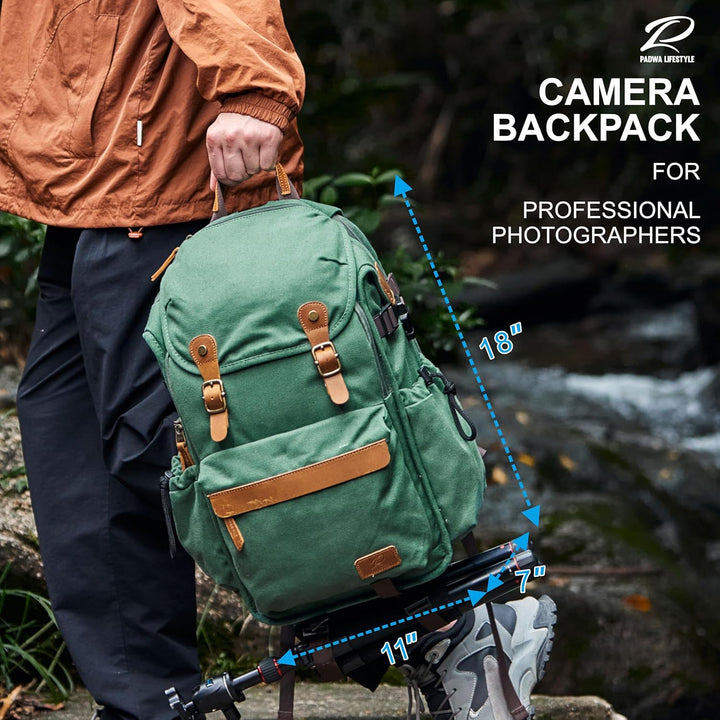 Padwa Lifestyle Kamerarucksack - Gewachstem Memory Canvas Kamerarucksack mit 16“ Laptop-/Objektivfac