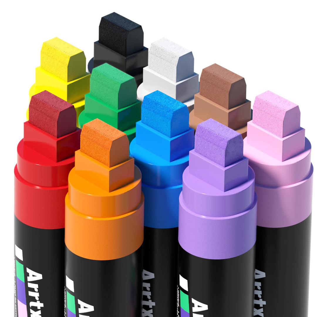 Arrtx Graffiti Acryl Marker Set, 15mm Jumbo-Filzspitze Grafitistifte, 10 Jumbo, Acryl-Farbstifte für