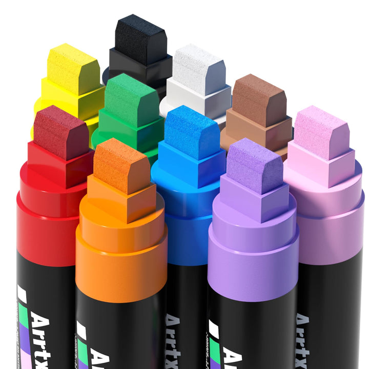 Arrtx Graffiti Acryl Marker Set, 15mm Jumbo-Filzspitze Grafitistifte, 10 Jumbo, Acryl-Farbstifte für