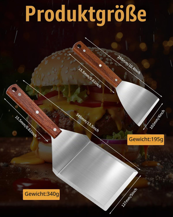 Kureny Grillspachtel Set aus Edelstahl,Grillspachtel Set mit Holzgriff,Kreativer Grillwender, Einzig
