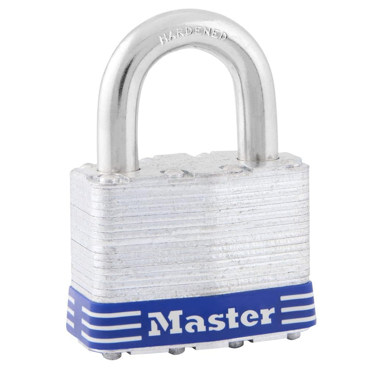 Four-Pin Tumbler Laminated Steel Lock, 2" Wide, Silver/Blue, Two Keys