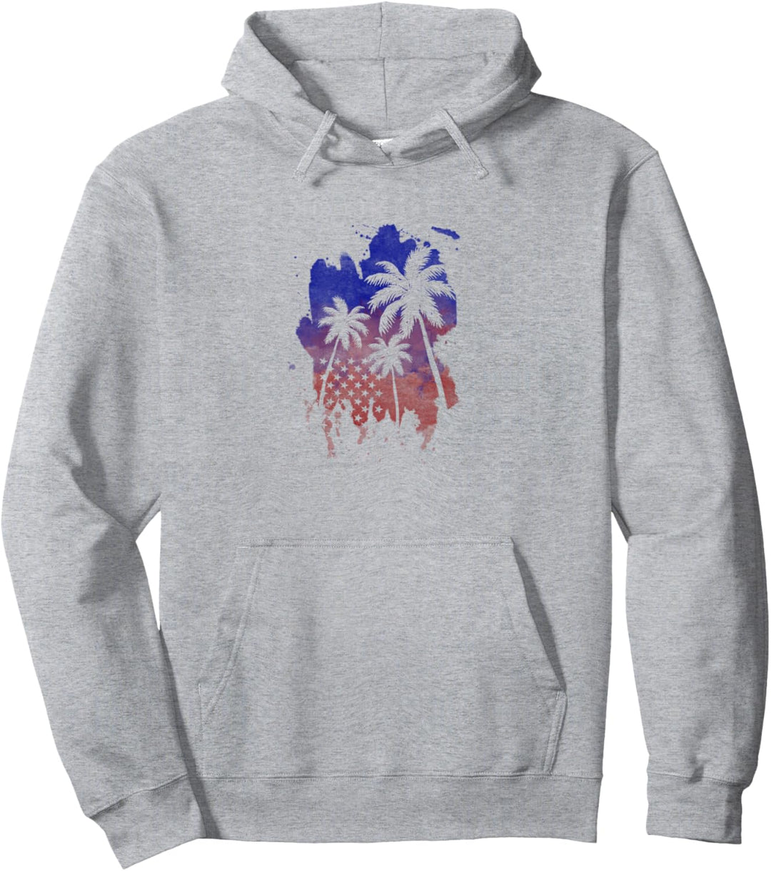Americana Palm Tree American Flag Silhouette Pullover Hoodie
