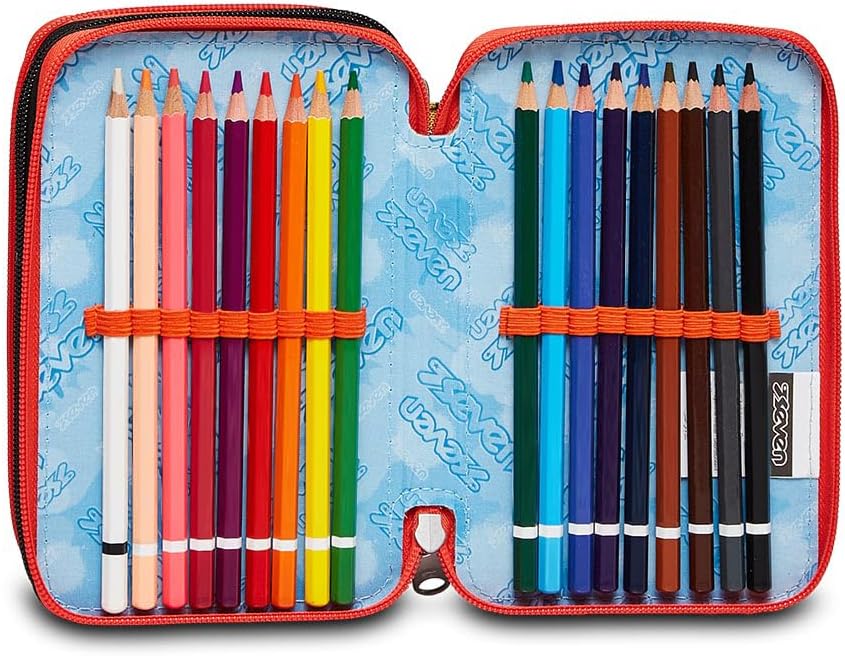 Seven Federmäppchen, Mäppchen, mehrfarbig, Federtasche für Schreibwaren, Etui komplett mit Bleistift