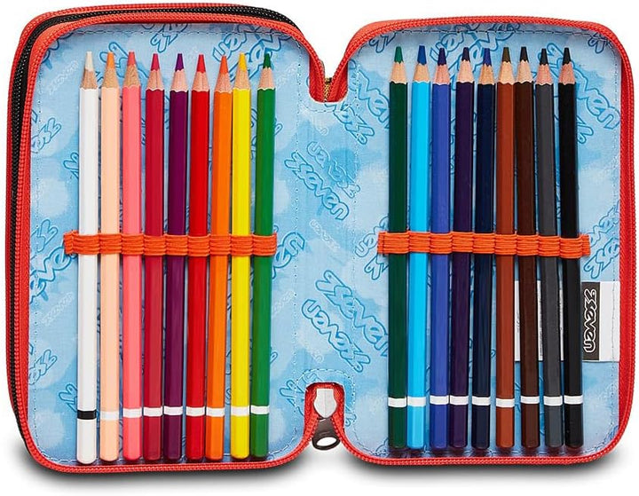 Seven Federmäppchen, Mäppchen, mehrfarbig, Federtasche für Schreibwaren, Etui komplett mit Bleistift