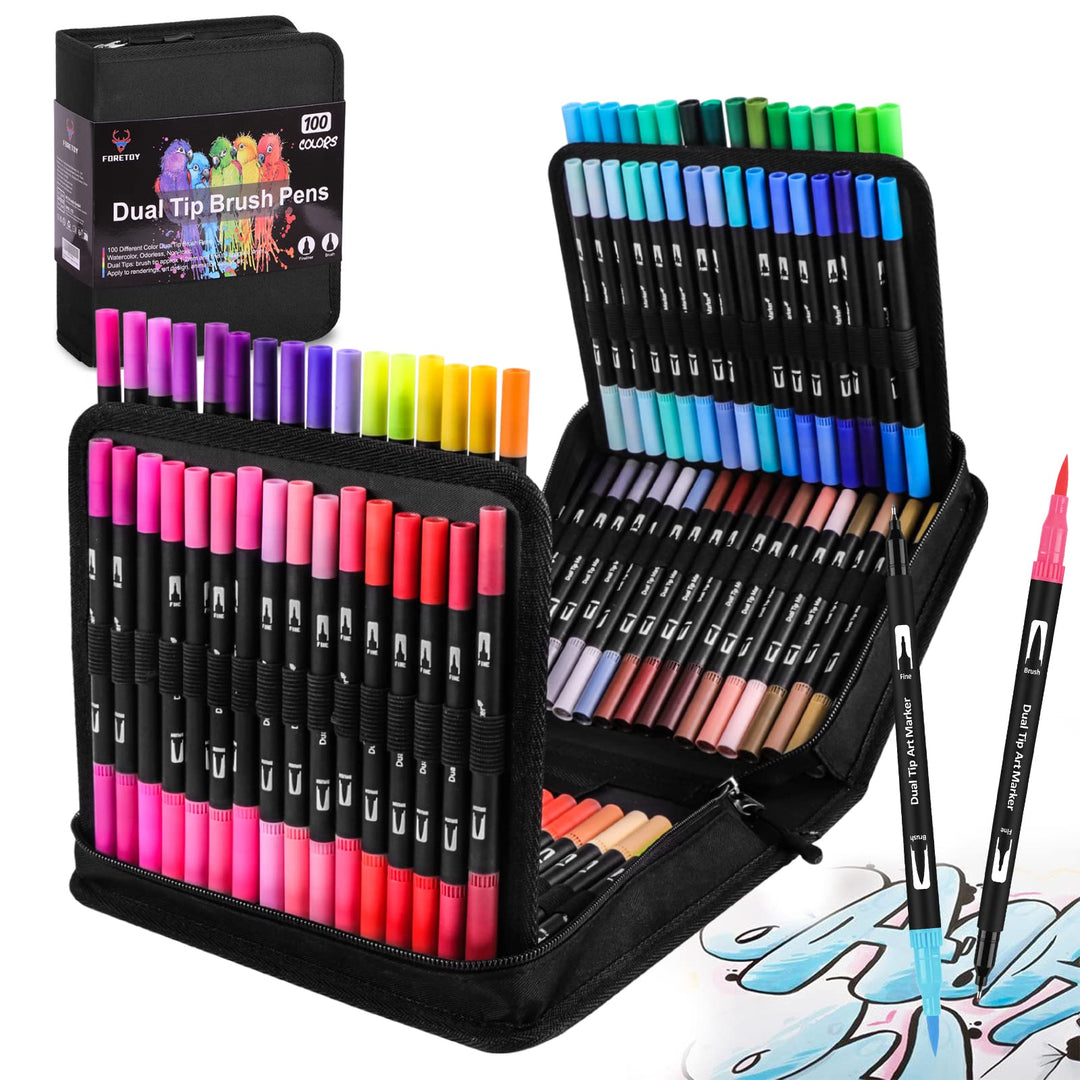 FORETOY Dual Brush Pen Set, 100 Farben Filzstifte Dicke und Dünne Pinselstifte Für Kinder Erwachsene