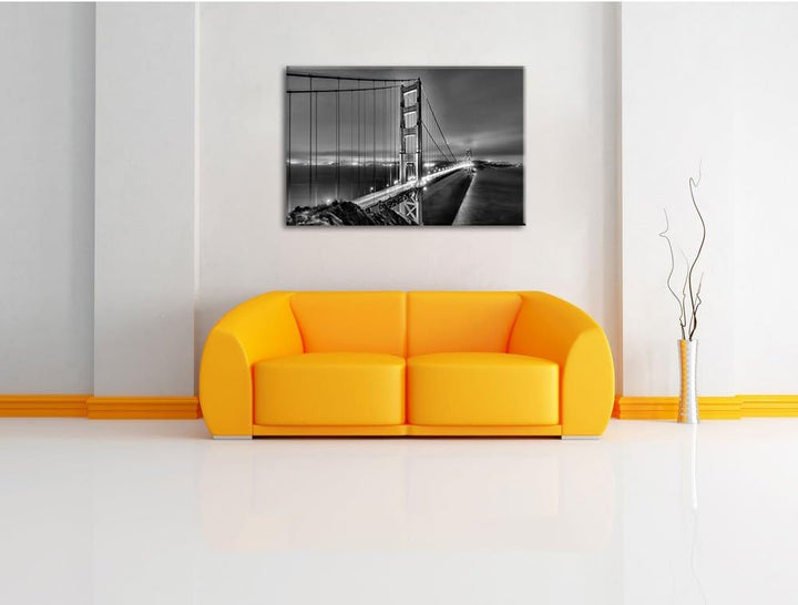 Pixxprint Monocrome, Golden Gate Bridge bei Nacht in San Francisco, Format: 100x70 auf Leinwand, XXL