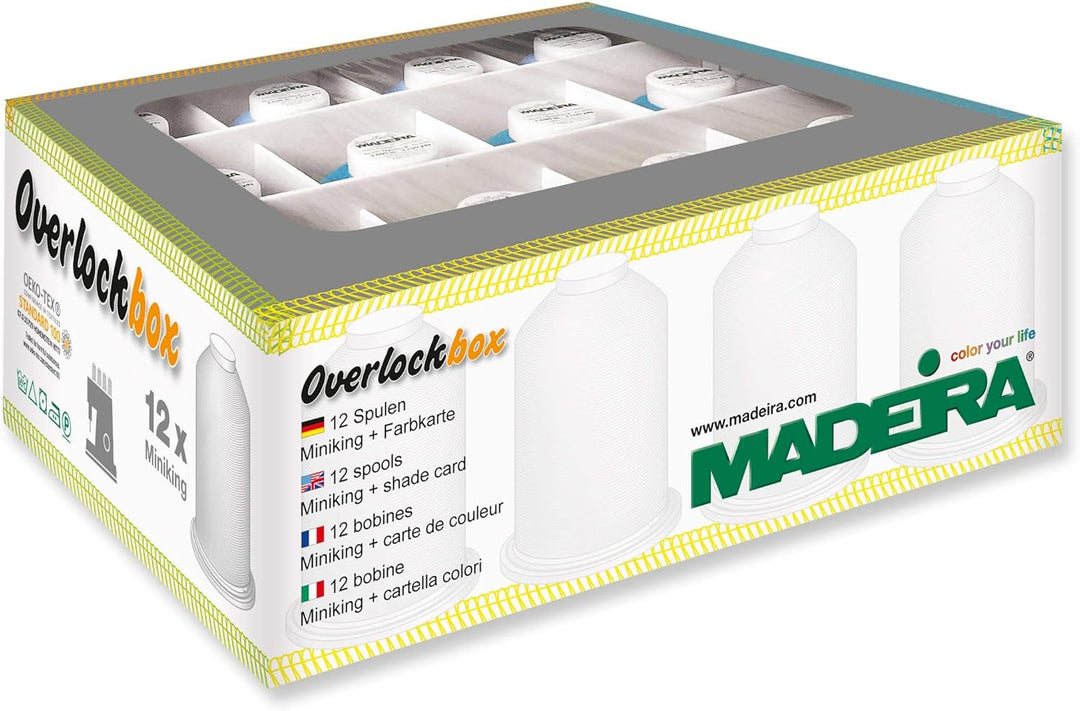 MADEIRA Overlock Garnbox sortiert - grün/türkis/hellblau/ 3x 1000 m/ 9x 1200 m, 8990/9892/9320 - (gr