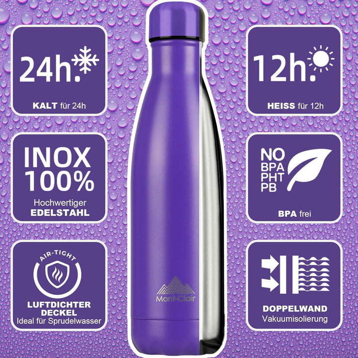 Mont-Clair l'O Trinkflasche Edelstahl - Thermosflasche - BPA-freie - Water Bottle, Edelstahl trinkfl