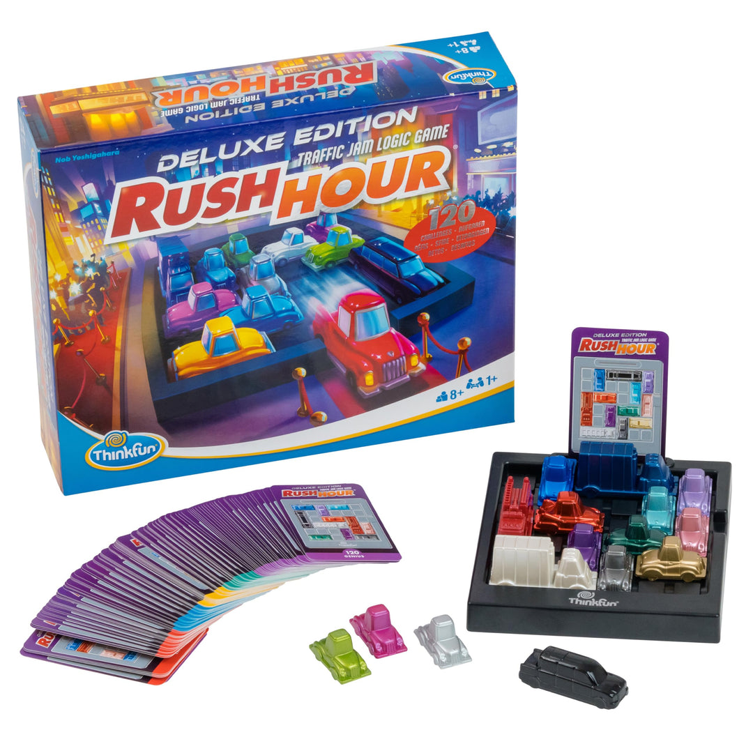 ThinkFun 76617 - Rush Hour - Das bekannte Stau-Spiel in der Deluxe Edition mit Fahrzeugen in Metallo