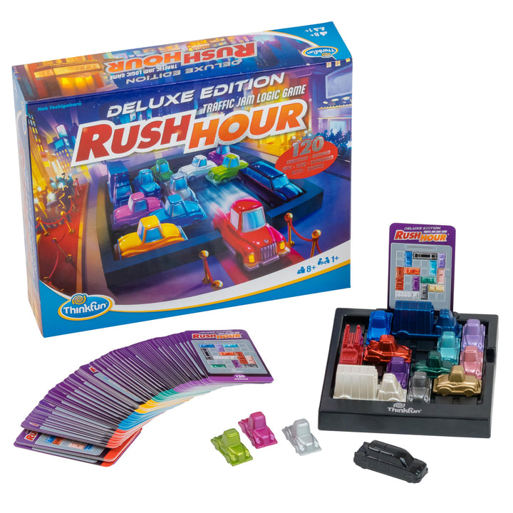 ThinkFun 76617 - Rush Hour - Das bekannte Stau-Spiel in der Deluxe Edition mit Fahrzeugen in Metallo