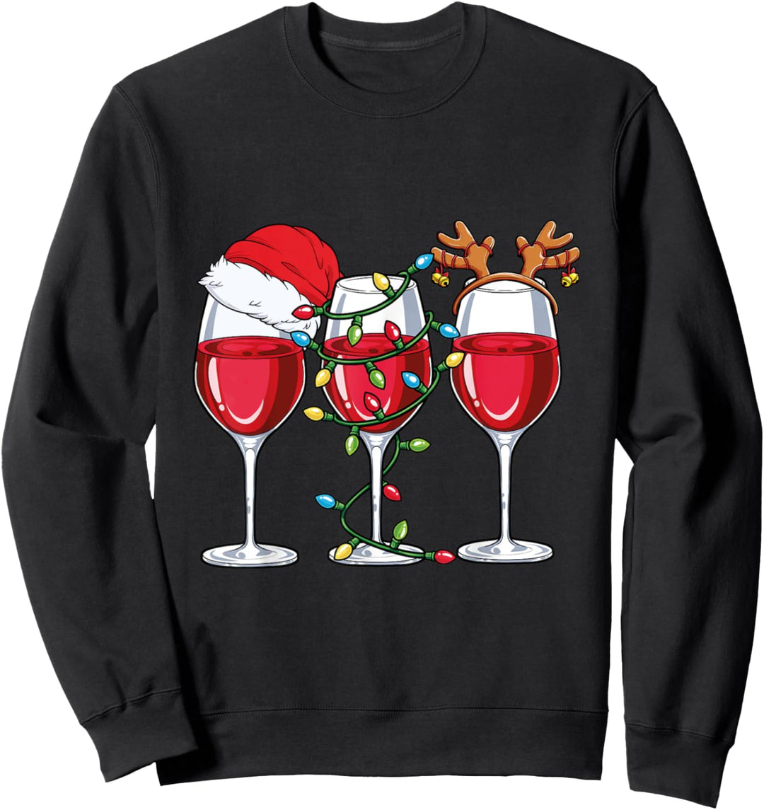 Weihnachts-Weingläser mit Weihnachtsmannmütze, Weihnachtsbeleuchtung Sweatshirt