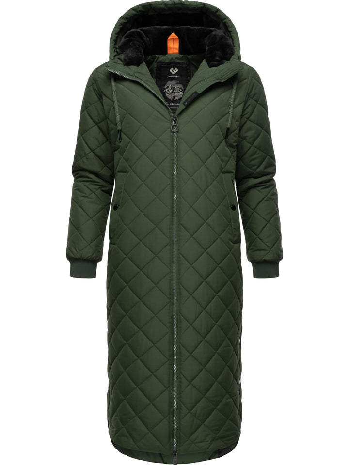Ragwear Damen Wintermantel Warmer Steppmantel extralang mit Kapuze Niran XS-XXL L Olive, L Olive
