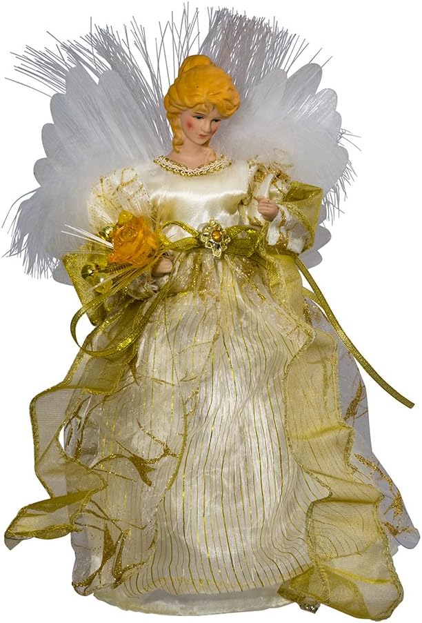 Kurt Adler Cul Glasfaser LED Engel Weihnachten Treetop Figur, Elfenbeinfarben, goldfarben, 12-Inch,