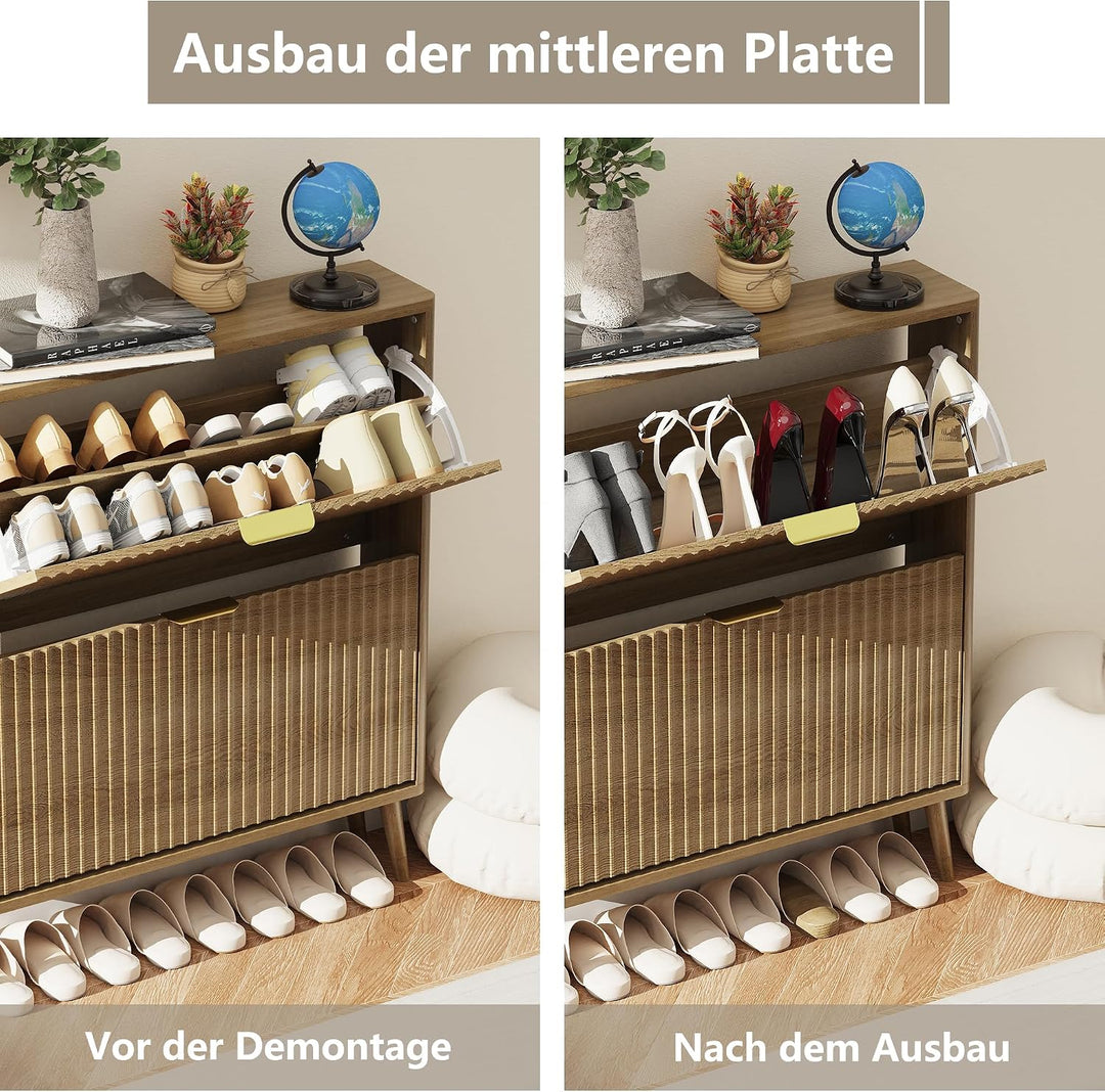 Schuhschrank, Schuhkipper mit 2 Klappen, Schuhregal Schmal, versteckte Schuhaufbewahrung, Schuhschra