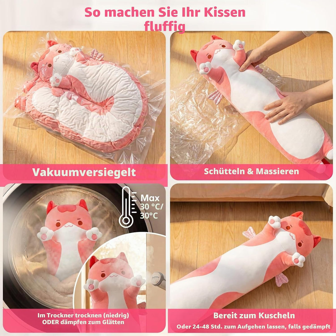 Mewaii 110CM Kuscheltier Kawaii Katzen Plüschkissen Stofftiere Lang Kätzchen Plüschtier Ausgestopfte