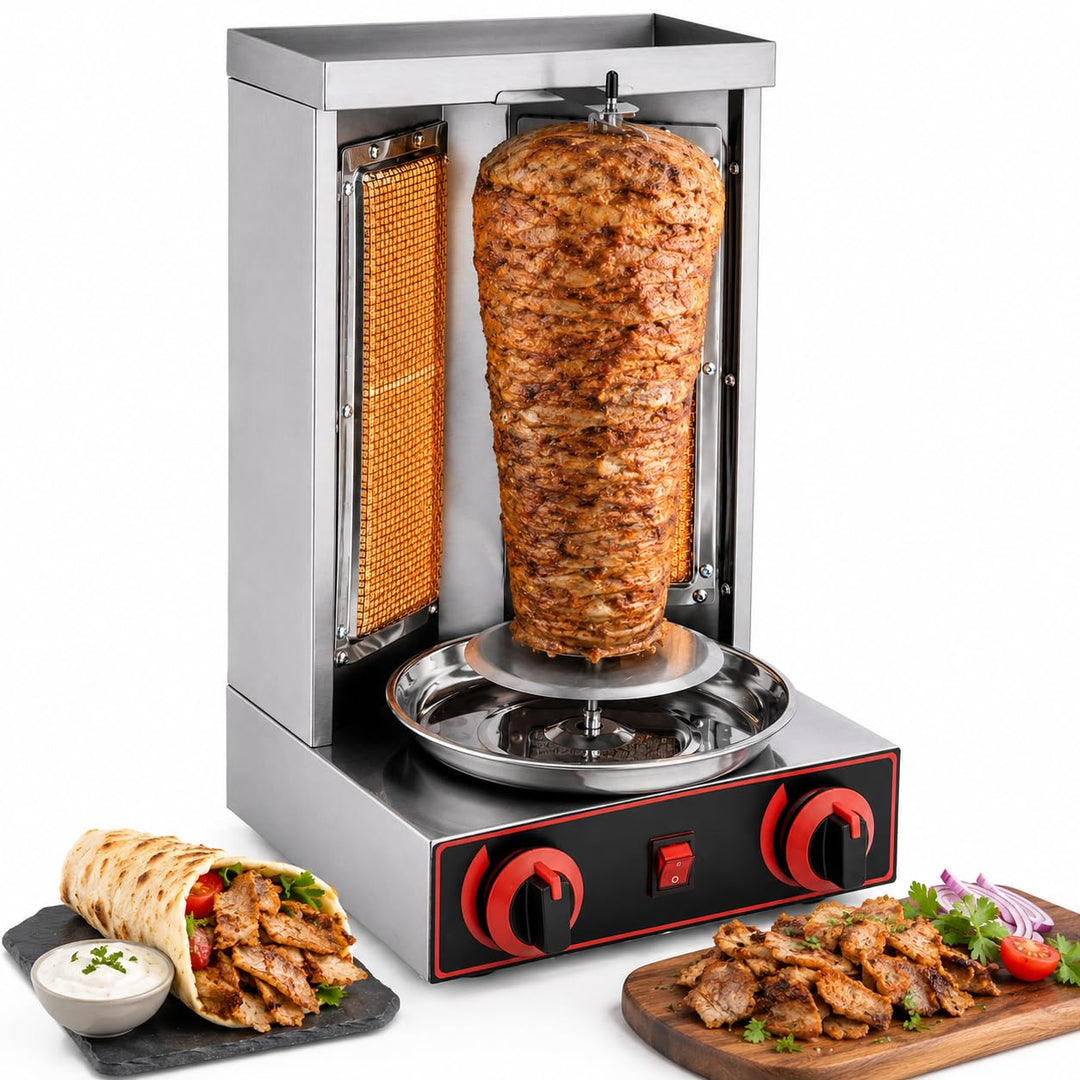 Gas Döner Machine, Gas-Rotationsgrill mit 2 Brennern, Grossvolumiger für Zuhause, 3000W 220V LPG gew