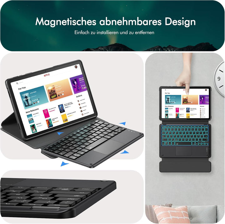 INFILAND für Samsung Galaxy Tab A9+/A9 Plus Hülle mit Tastatur [Hochpräzises Touchpad], 360° Drehbar