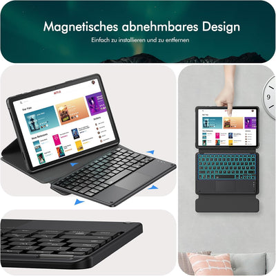 INFILAND für Samsung Galaxy Tab A9+/A9 Plus Hülle mit Tastatur [Hochpräzises Touchpad], 360° Drehbar
